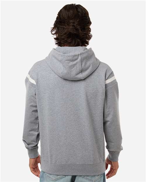 Holloway 223526 Unisex Heritage Prep Hooded Sweatshirt - Athletic Heather/ Vanilla - model back