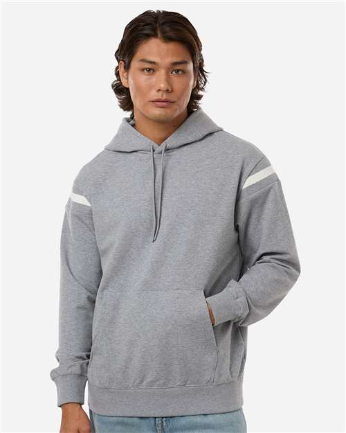 Holloway 223526 Unisex Heritage Prep Hooded Sweatshirt - Athletic Heather/ Vanilla - model front