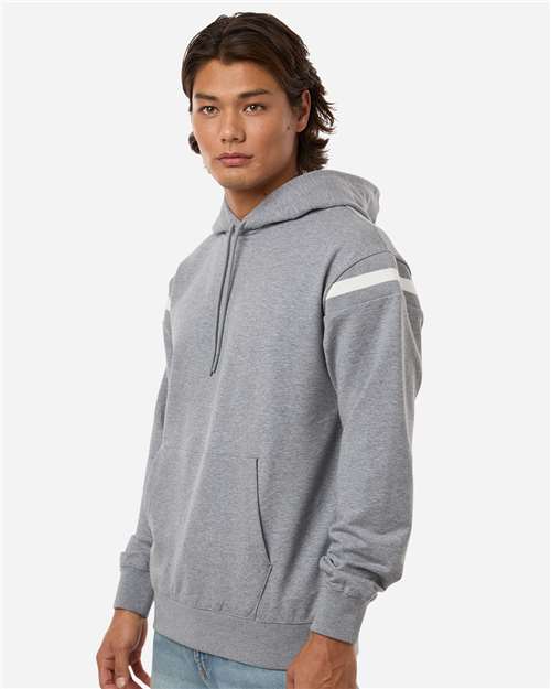 Holloway 223526 Unisex Heritage Prep Hooded Sweatshirt - Athletic Heather/ Vanilla - model side