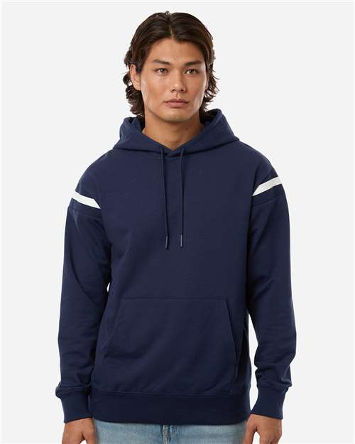 Holloway 223526 Unisex Heritage Prep Hooded Sweatshirt - Navy/ Vanilla - model front