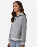 Holloway 223782 Women's Heritage Prep Quarter-Zip Pullover - Athletic Heather/ Vanilla - model side