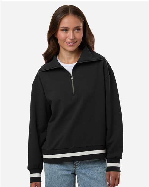 Holloway 223782 Women's Heritage Prep Quarter-Zip Pullover - Black/ Vanilla - model front