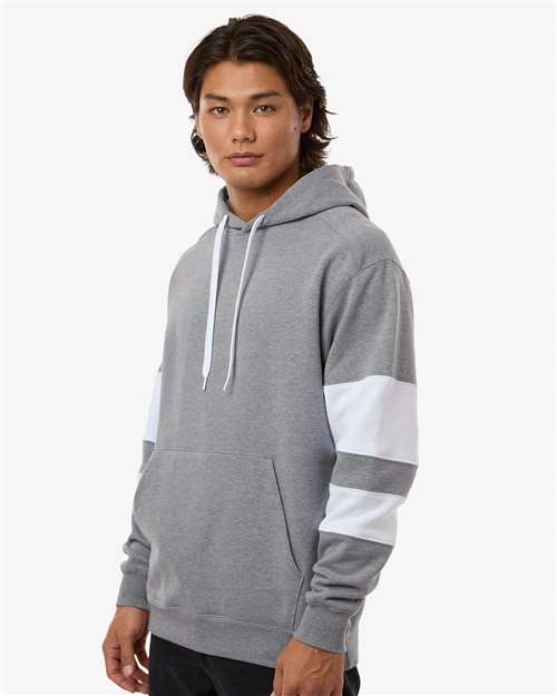 Holloway 229576 Unisex Jackson Way Hooded Sweatshirt - Charcoal Heather/ White - model side