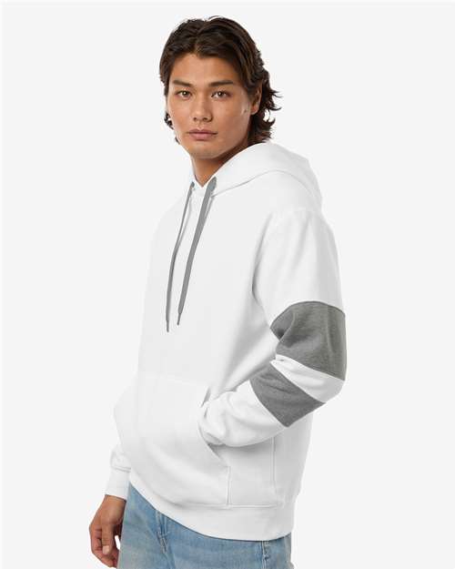 Holloway 229576 Unisex Jackson Way Hooded Sweatshirt - White/ Charcoal Heather - model side