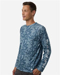 HUK H12L0017 Men's Lopro Running Lakes Long Sleeve T-Shirt - Titanium Blue - model side