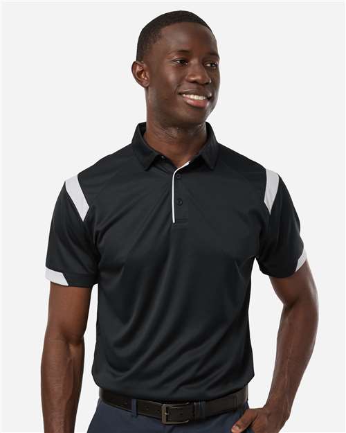 Badger 3350 Unisex On the Rise Polo - Black/ White - model front