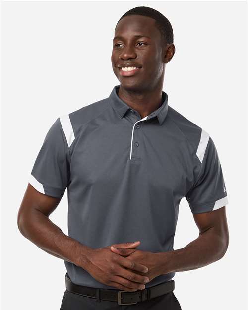 Badger 3350 Unisex On the Rise Polo - Graphite/ White - model front