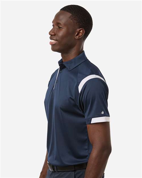 Badger 3350 Unisex On the Rise Polo - Navy/ White - model side