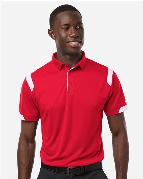 Badger 3350 Unisex On the Rise Polo - Red/ White - model front