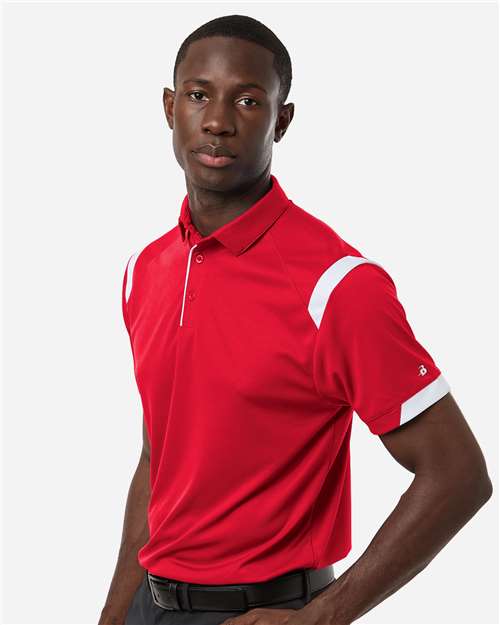 Badger 3350 Unisex On the Rise Polo - Red/ White - model side