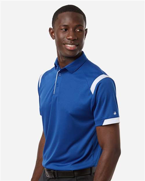 Badger 3350 Unisex On the Rise Polo - Royal/ White - model side