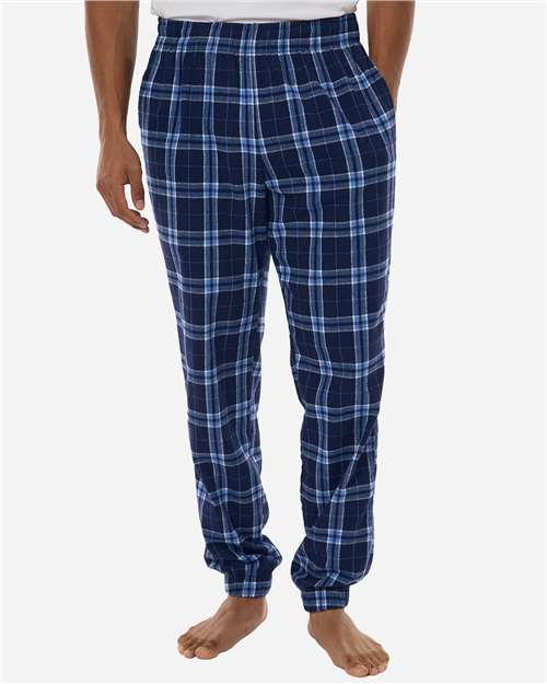 Boxercraft BM6625 Unisex Flannel Joggers - Navy/ Columbia Plaid - model front