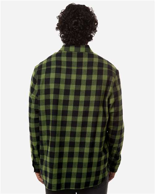 Boxercraft BU7401 Men's Flannel Button Down Shirt - Army/ Black Buffalo - model back