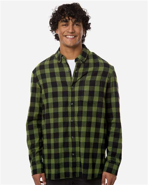 Boxercraft BU7401 Men's Flannel Button Down Shirt - Army/ Black Buffalo - model front