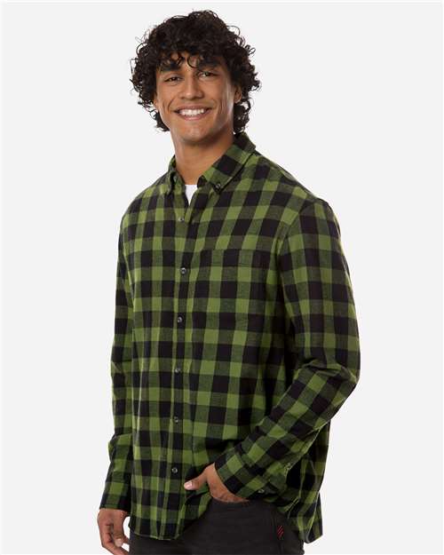 Boxercraft BU7401 Men's Flannel Button Down Shirt - Army/ Black Buffalo - model side