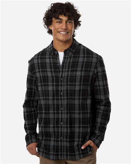 Boxercraft BU7401 Men's Flannel Button Down Shirt - Black Jordan Plaid - model front