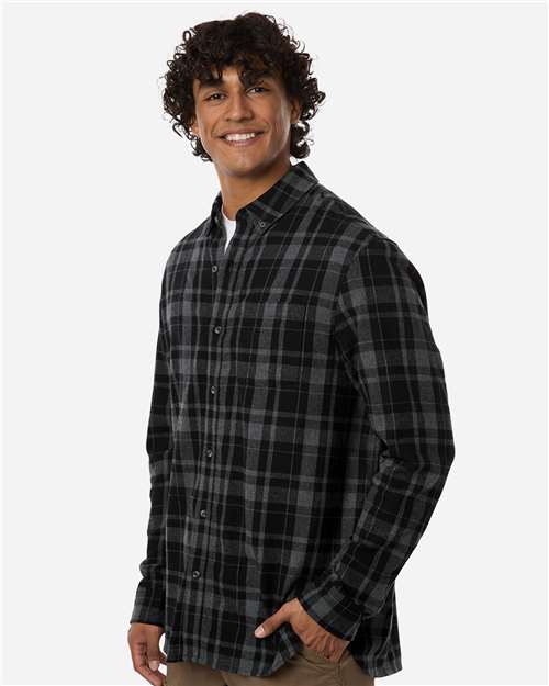 Boxercraft BU7401 Men's Flannel Button Down Shirt - Black Jordan Plaid - model side