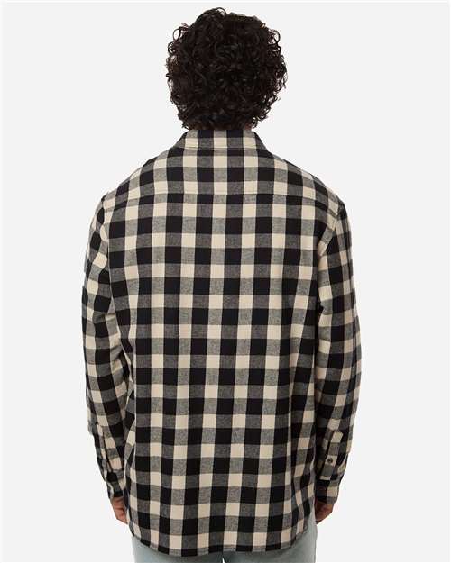 Boxercraft BU7401 Men's Flannel Button Down Shirt - Black/ Ecru Buffalo Plaid - model back