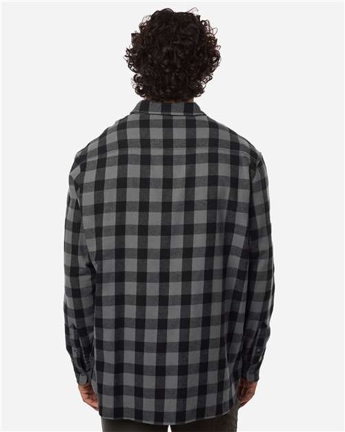 Boxercraft BU7401 Men's Flannel Button Down Shirt - Charcoal/ Black Buffalo - model back