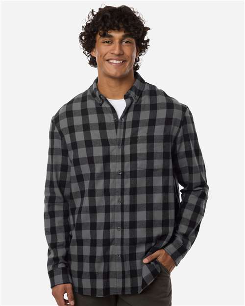 Boxercraft BU7401 Men's Flannel Button Down Shirt - Charcoal/ Black Buffalo - model front