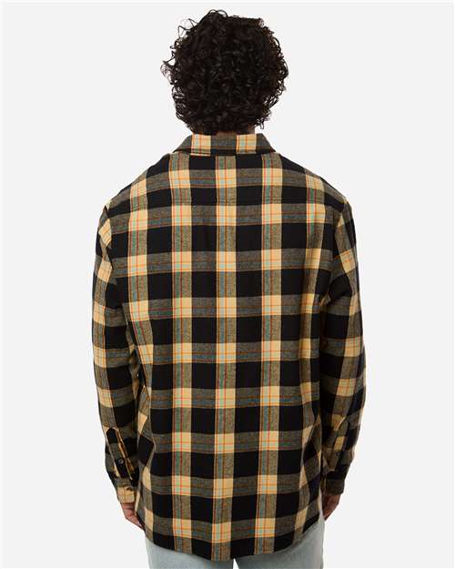 Boxercraft BU7401 Men's Flannel Button Down Shirt - Dark Khaki Plaid - model back