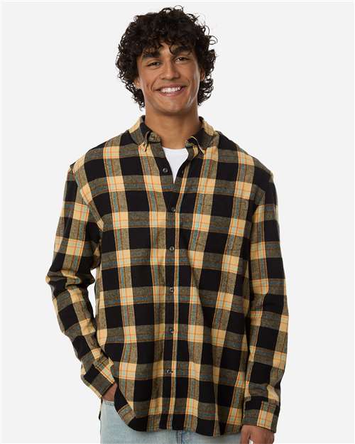 Boxercraft BU7401 Men's Flannel Button Down Shirt - Dark Khaki Plaid - model front