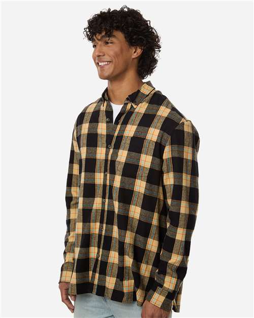 Boxercraft BU7401 Men's Flannel Button Down Shirt - Dark Khaki Plaid - model side