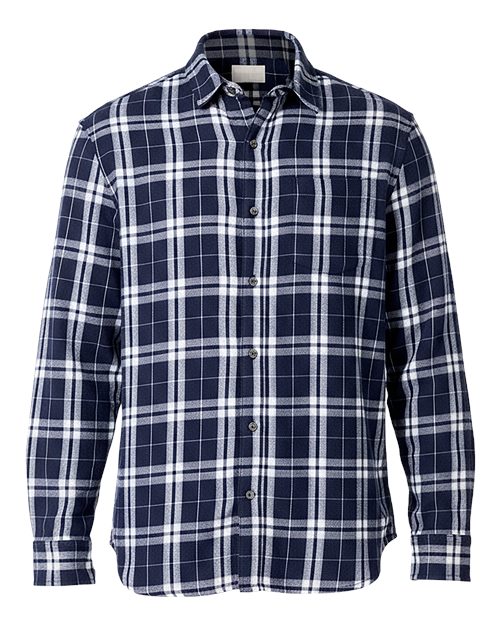 Boxercraft BU7401 Men's Flannel Button Down Shirt - Navy/ Silver Plaid - front