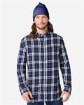 Boxercraft BU7401 Men's Flannel Button Down Shirt - Navy/ Silver Plaid - model front