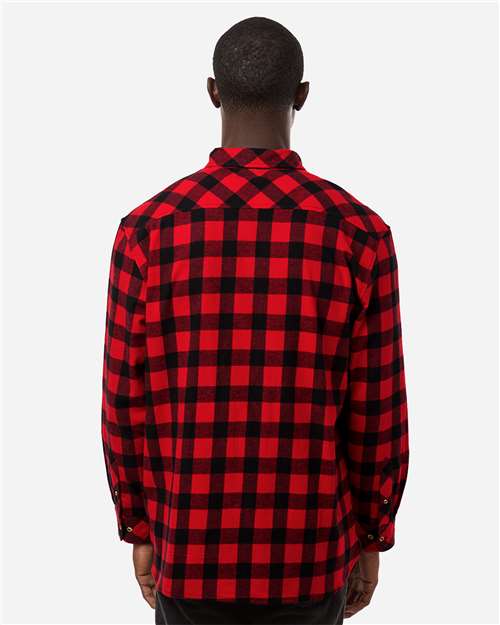 Boxercraft BU7401 Men's Flannel Button Down Shirt - Red/ Black Buffalo - model back