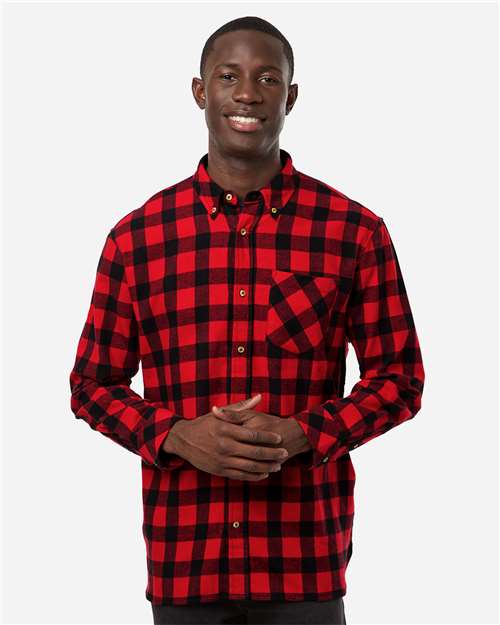 Boxercraft BU7401 Men's Flannel Button Down Shirt - Red/ Black Buffalo - model front