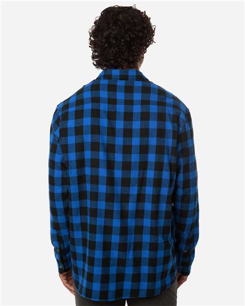 Boxercraft BU7401 Men's Flannel Button Down Shirt - Royal/ Black Buffalo - model back