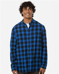 Boxercraft BU7401 Men's Flannel Button Down Shirt - Royal/ Black Buffalo - model front
