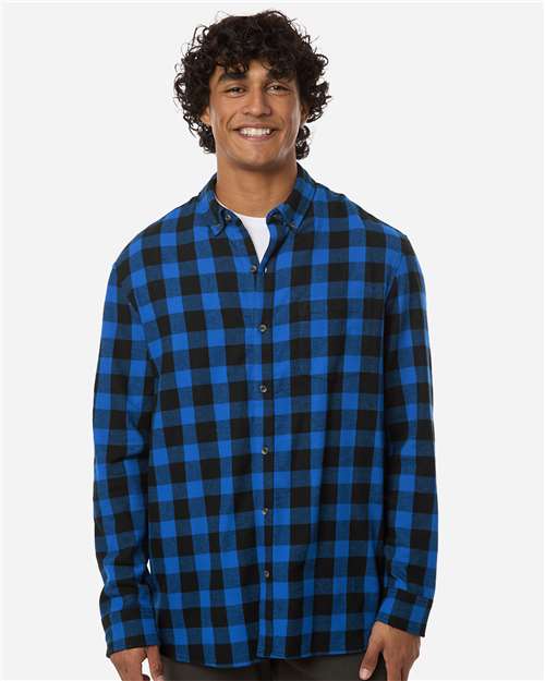 Boxercraft BU7401 Men's Flannel Button Down Shirt - Royal/ Black Buffalo - model front
