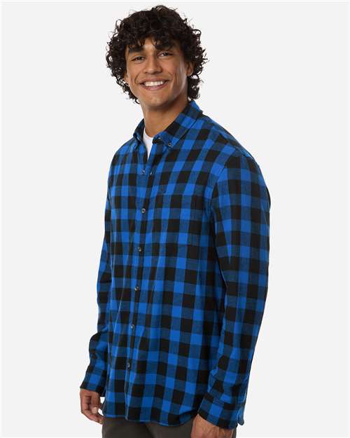 Boxercraft BU7401 Men's Flannel Button Down Shirt - Royal/ Black Buffalo - model side