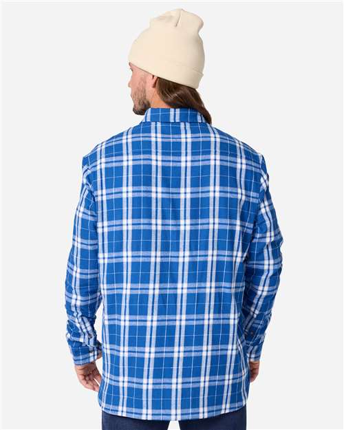 Boxercraft BU7401 Men's Flannel Button Down Shirt - Royal/ Silver Plaid - model back