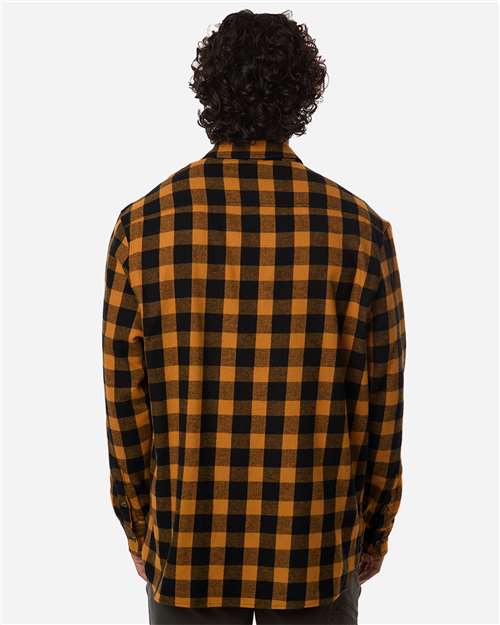 Boxercraft BU7401 Men's Flannel Button Down Shirt - Tobacco/ Black Buffalo - model back