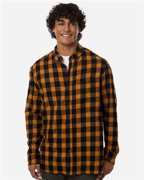 Boxercraft BU7401 Men's Flannel Button Down Shirt - Tobacco/ Black Buffalo - model front