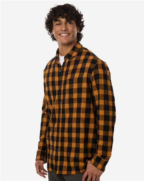 Boxercraft BU7401 Men's Flannel Button Down Shirt - Tobacco/ Black Buffalo - model side