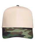 Valucap 8869 Five-Panel Twill Cap - Natural/ Camo Green - front