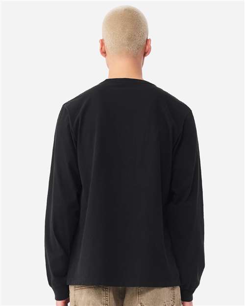 BELLA + CANVAS 4851GD Unisex Heavyweight Garment-Dyed Long Sleeve Tee - Black - model back