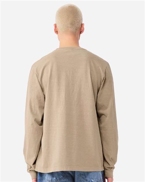 BELLA + CANVAS 4851GD Unisex Heavyweight Garment-Dyed Long Sleeve Tee - Khaki - model back