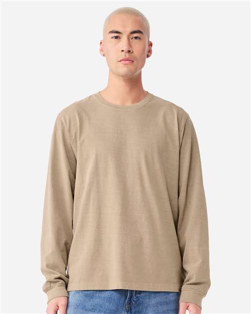 BELLA + CANVAS 4851GD Unisex Heavyweight Garment-Dyed Long Sleeve Tee - Khaki - model front
