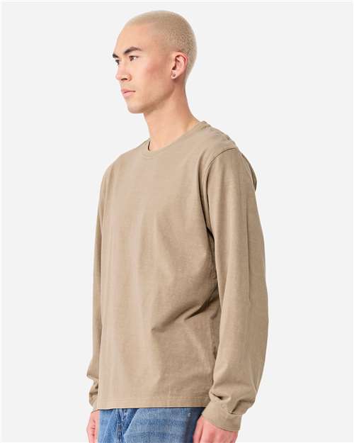 BELLA + CANVAS 4851GD Unisex Heavyweight Garment-Dyed Long Sleeve Tee - Khaki - model side