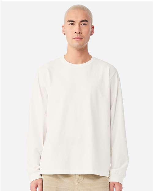 BELLA + CANVAS 4851GD Unisex Heavyweight Garment-Dyed Long Sleeve Tee - Vintage White - model front