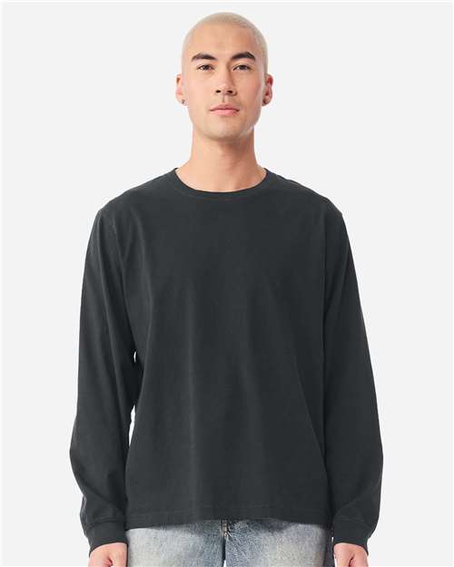 BELLA + CANVAS 4851GD Unisex Heavyweight Garment-Dyed Long Sleeve Tee - Washed Black - model front
