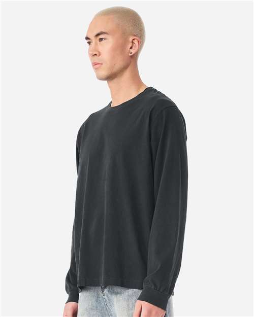 BELLA + CANVAS 4851GD Unisex Heavyweight Garment-Dyed Long Sleeve Tee - Washed Black - model side