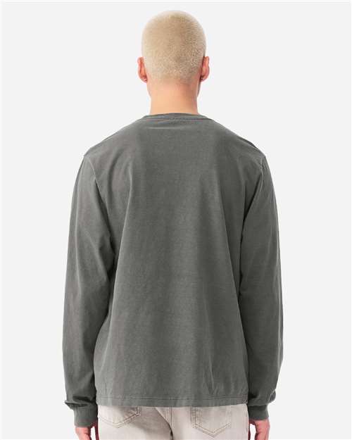 BELLA + CANVAS 4851GD Unisex Heavyweight Garment-Dyed Long Sleeve Tee - Washed Charcoal - model back