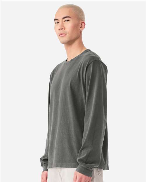BELLA + CANVAS 4851GD Unisex Heavyweight Garment-Dyed Long Sleeve Tee - Washed Charcoal - model side