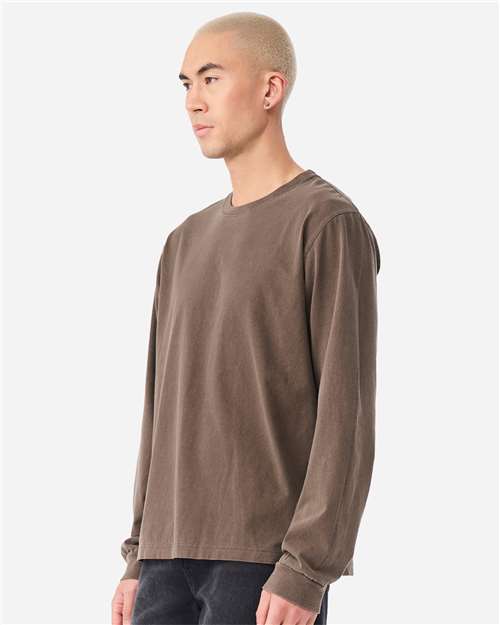 BELLA + CANVAS 4851GD Unisex Heavyweight Garment-Dyed Long Sleeve Tee - Washed Cocoa - model side